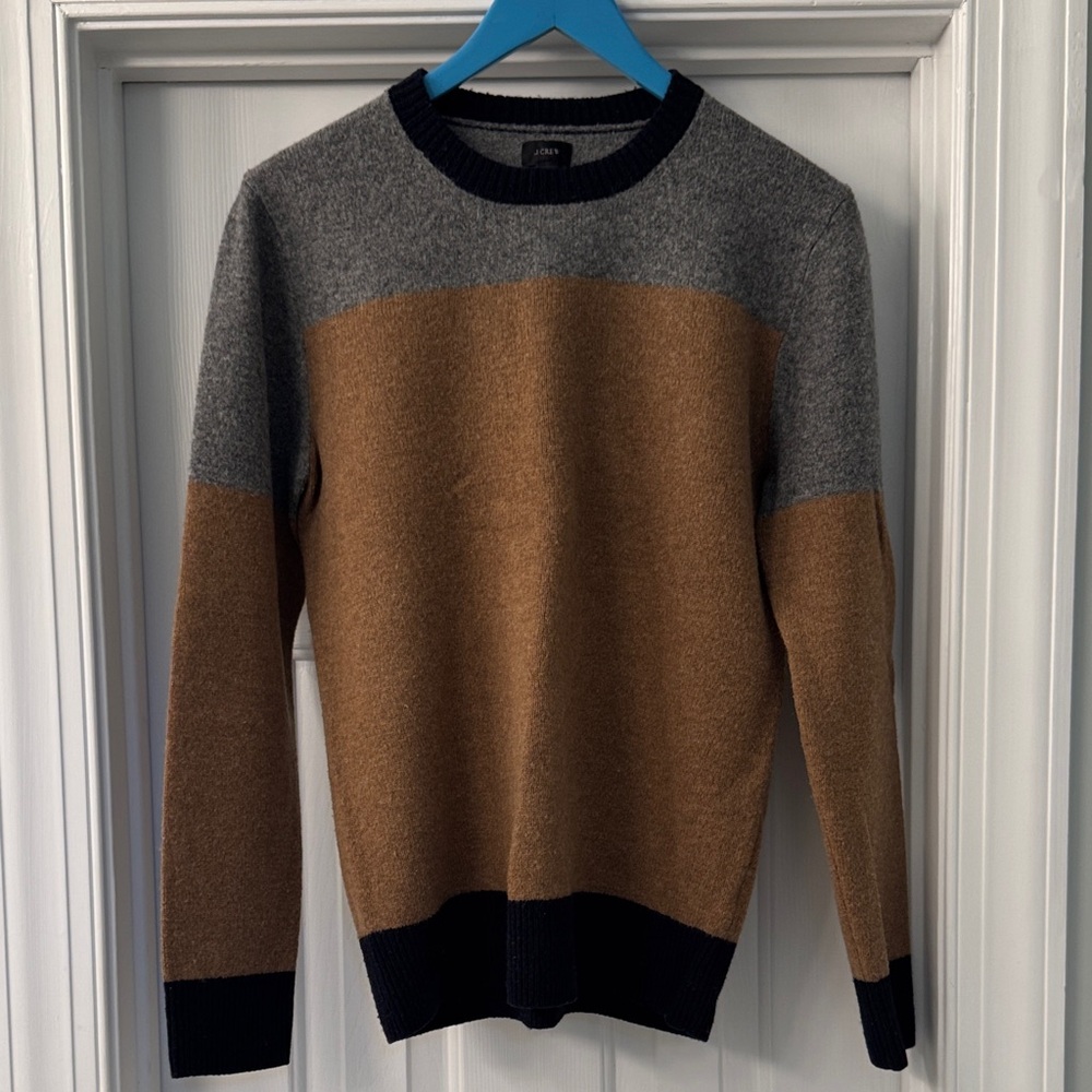 J. Crew Men's Gray and Brown Crewneck Sweater